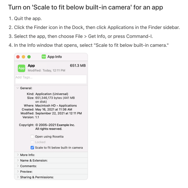 Do documento de suporte do Apple sobre como habilitar a funcionalidade de ocultar o entalhe. (Imagem: Apple)