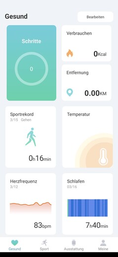 O rastreador é configurado através do aplicativo Runmifit, onde os dados são coletados. Um link com o Google Fit não é possível.