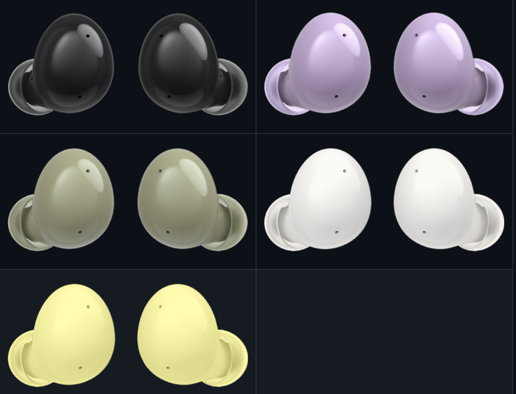 A suposta gama completa de Galaxy Buds2 colorways. (Fonte: GitHub)