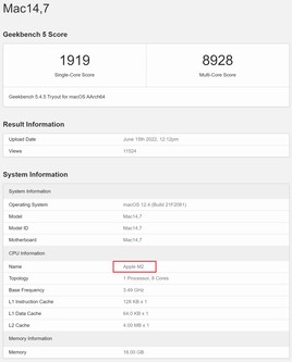 Apple M2. (Fonte de imagem: Geekbench)