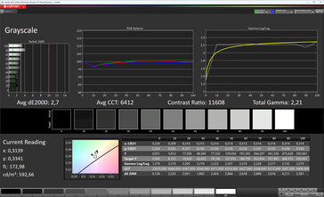 Tela externa: escalas de cinza (modo de cor: normal, cor de temperatura: padrão, espaço de cor alvo: sRGB)