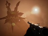 Teaser da oferta da Icarus Steam mostrando o personagem principal mirando em uma minhoca gigante. 