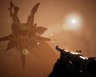 Teaser da oferta da Icarus Steam mostrando o personagem principal mirando em uma minhoca gigante. 