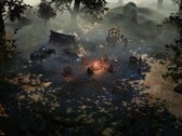 Uma imagem mostrando um acampamento e mercenários em Wartales.
