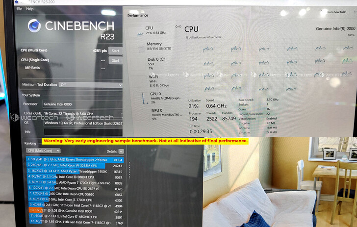 Meteor Lake-U/P/H no Cinebench R23 (Fonte da imagem: Videocardz via Wccftech)