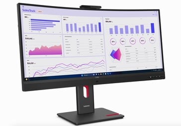 Vista frontal do monitor Lenovo ThinkVision T34WD.