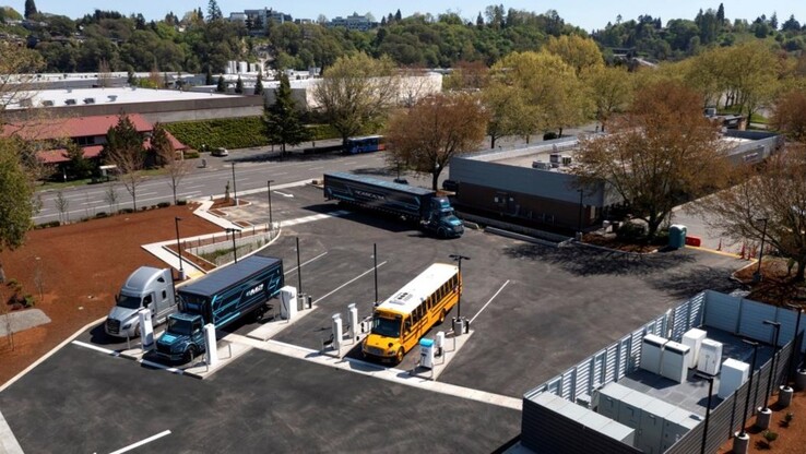 Teste da estação de carga MCS para caminhões e ônibus elétricos em Portland (imagem: CharIN)