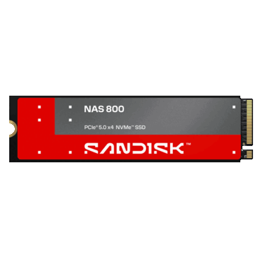 SSD NVMe M.2 Sandisk NAS 800 com uma etiqueta vermelha e cinza