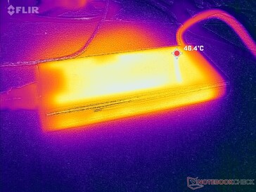 O adaptador CA pode atingir mais de 46 °C ao executar cargas exigentes, como jogos