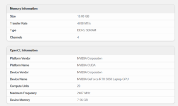 GeForce Especificações do laptop RTX 5050 (fonte da imagem: Geekbench)