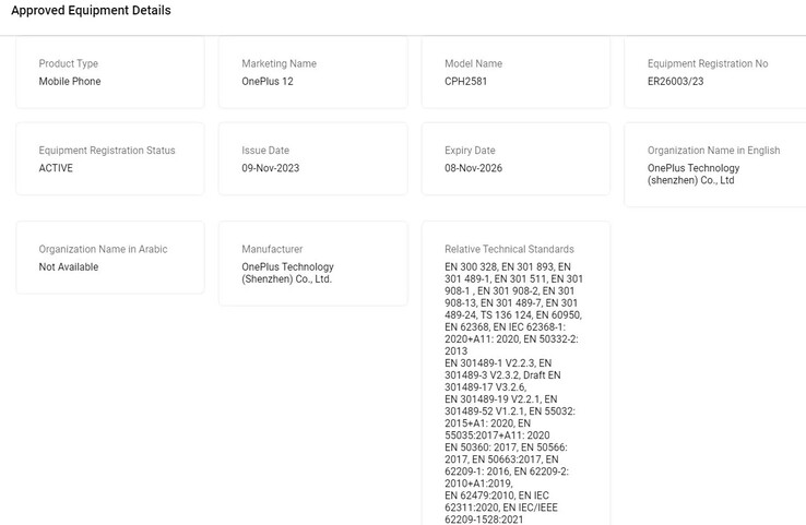 O OnePlus 12 teria sido incluído no banco de dados da TDRA. (Fonte: TDRA via MySmartPrice)