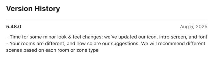 As notas de lançamento da versão 5.48.0 do aplicativo Philips Hue. (Fonte da imagem: Apple App Store)