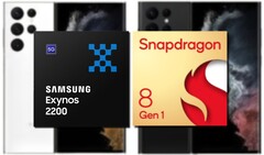 O Samsung Exynos 2200 e o Snapdragon 8 Gen 1 parecem corresponder uniformemente no desempenho da CPU Geekbench. (Fonte de imagem: Samsung/Qualcomm/@Ishanagarwal - editado)