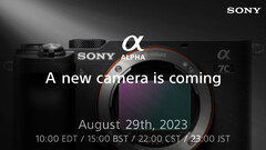 O teaser da Sony para o lançamento de uma nova câmera em 29 de agosto parece confirmar os rumores anteriores de uma atualização da câmera full-frame compacta A7C. (Fonte da imagem: Sony - editado)