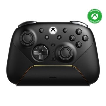 O 8BitDo Ultimate 3E Controller para Xbox vem com uma base de carregamento sem fio.