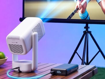 O projetor Aurzen Eazze D1R Air pode ser alimentado por um banco de energia USB-C PD de 65W+.