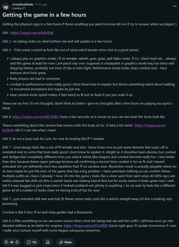 Impressões iniciais de Lost Soul Aside (Fonte da imagem: captura de tela, subreddit Lost Soul Aside)