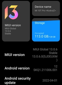MIUI 13.0.6 sobre detalhes do Xiaomi Mi 10T Pro (Fonte: Própria)