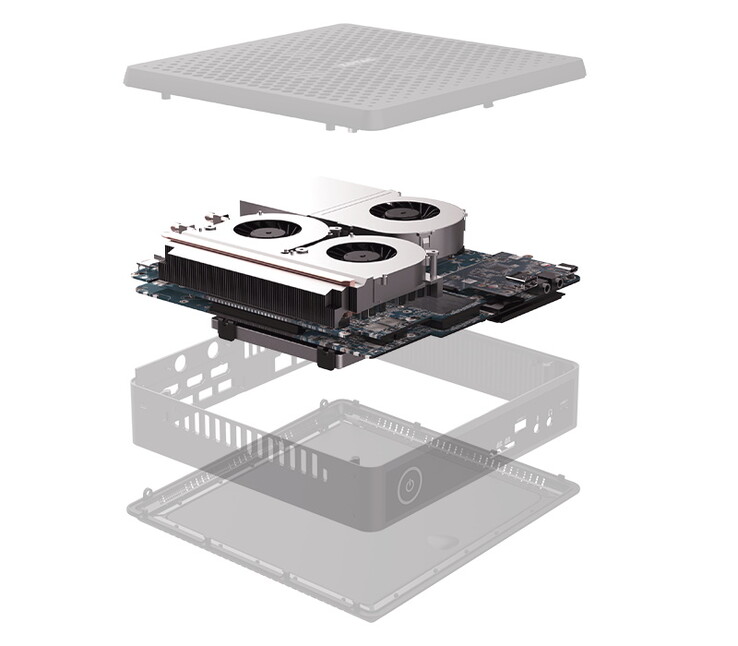 Uma vista explodida da Zotac ZBOX QCM7T3000. (Fonte da imagem: Zotac)