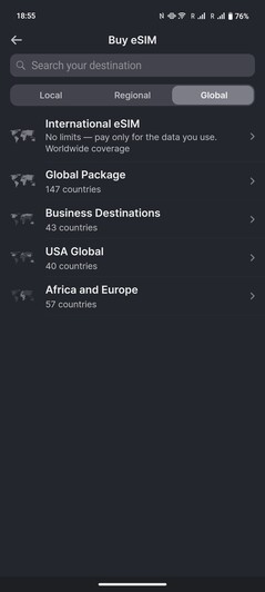 Como alternativa, a Yesim também oferece pacotes de dados clássicos. Global...