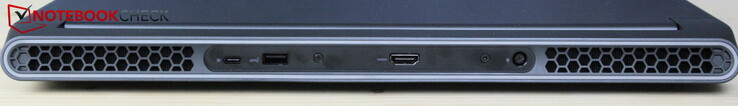 Atrás: USB-C 3.2 Gen2, USB-A 3.0 com PowerShare, HDMI 2.1, conector de alimentação