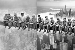 Parece que, mesmo sem instruções diretas, os geradores de imagens de IA são capazes de recriar fotos clássicas, como a Lunch Atop a Skyscraper (Almoço no topo de um arranha-céu). (Fonte da imagem: Domínio público / DALL-E via PetaPixel)