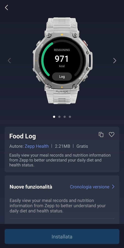 Uma captura de tela do novo aplicativo Amazfit Food Log Mini. (Fonte da imagem: Matteo Calori via Amazfit Official Outdoor Community Facebook Group)