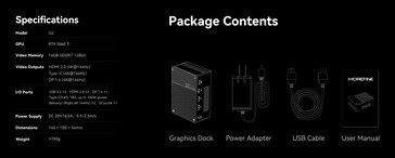 Especificações completas da Morefine G2 eGPU