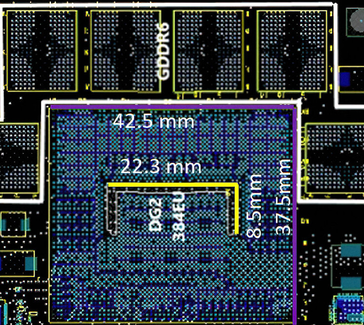 Plano PCB Intel DG2 Xe-HPG 384-EU. (Fonte de imagem: Videocardz)