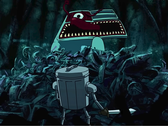 Na foto - uma imagem do trailer oficial de Kingdoms of the Dump, mostrando o Trash Can Knight enfrentando uma pilha gigante de lixo. (Fonte da imagem: Steam)