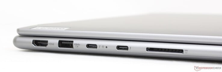 Esquerda: HDMI 2.0, USB-A 3.2 Gen. 1, 2x USB-C c/ Thunderbolt 4 + PD + DP, leitor de cartões SD