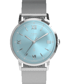 Relógio Timex x Todd Snyder Marlin Mesh com mostrador azul-água com efeito sunburst e pulseira milanesa.