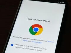 Smartphone exibindo a tela de boas-vindas do Google Chrome com o logotipo do Chrome