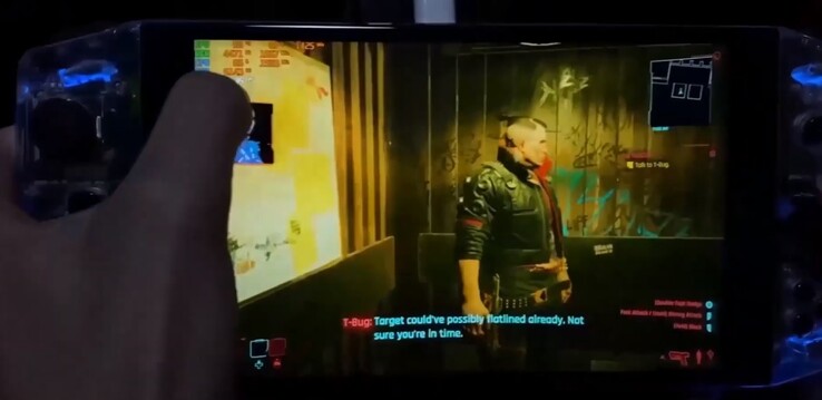 Cyberpunk 2077 em um dispositivo portátil. (Fonte da imagem: AYA NEO)