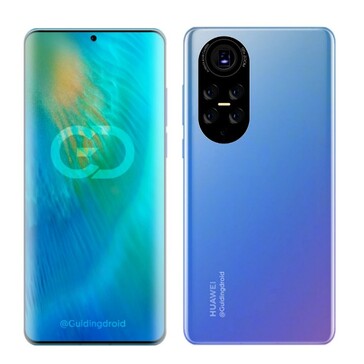 Renderização Huawei P50 Pro com base no layout da câmera Huawei Nova 8 Pro (imagem via @Guidingdroid)