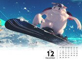 Papel de parede do calendário de Final Fantasy 7 mostrando snowboarding (Fonte da imagem: Square Enix com edições)