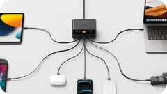 Sete dispositivos podem ser alimentados simultaneamente via USB-C ou USB-A com um máximo total de 350 watts.
