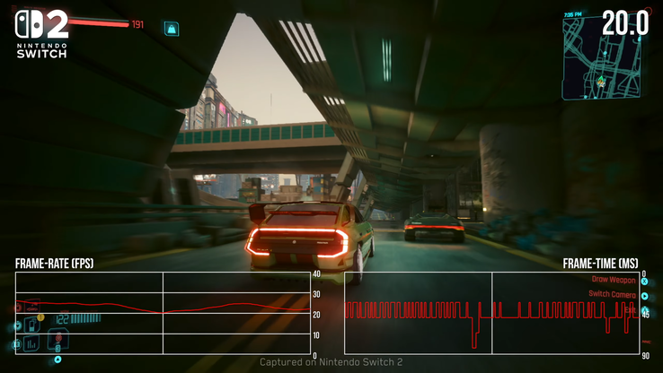 Desempenho do Nintendo Switch 2 Cyberpunk 2077. (Fonte da imagem: Digital Foundry)