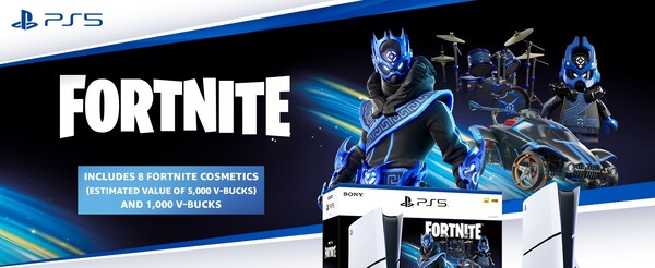 O pacote PS5 Fortnite Cobalt Star Bundle foi lançado para a Black Friday 2024. (Fonte da imagem: Sony)