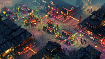 Uma imagem que mostra uma cidade em Shadow Tactics: Blades of the Shogun.