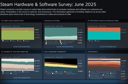 Resultados gerais da pesquisa Steam de junho de 2025 (Fonte da imagem: captura de tela, Steam)