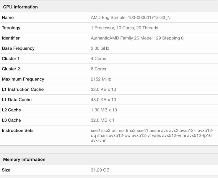 Mais detalhes sobre a listagem do Geekbench 6.