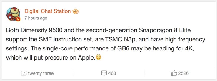 A próxima geração de SoCs Snapdragon 8 Elite Gen 2 e Dimensity 9500 terá melhorias de desempenho louváveis. (Fonte da imagem: DCS via Weibo)