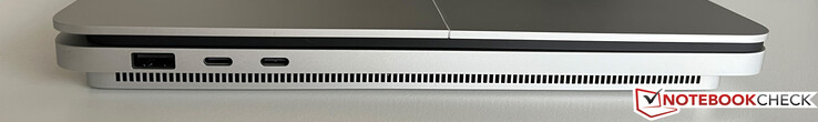 Lado esquerdo: USB-A 3.2 Gen.1 (5 Gbps), 2x USB-C 4.0 com Thunderbolt 4 (40 Gbps, DisplayPort-ALT-Mode 1.4, Power Delivery)