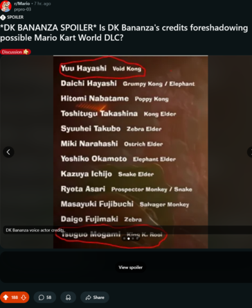 Créditos de Donkey Kong Bananza (Fonte da imagem: captura de tela, Mario subreddit)