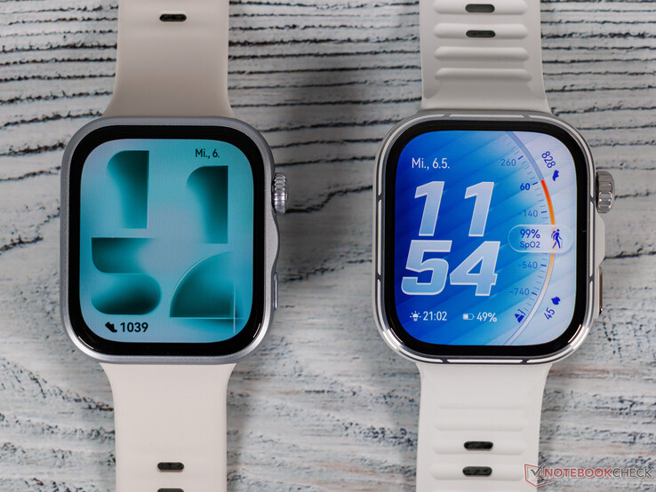 O Watch Fit 5 Pro (à direita) ao lado da versão não-Pro