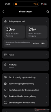 Menu com várias opções de configuração