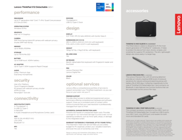 Especificações do Lenovo ThinkPad X12 Destacável Gen 1 (continuação)