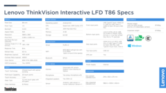 Lenovo ThinkVision T85 - Especificações. (Fonte da imagem: Lenovo)