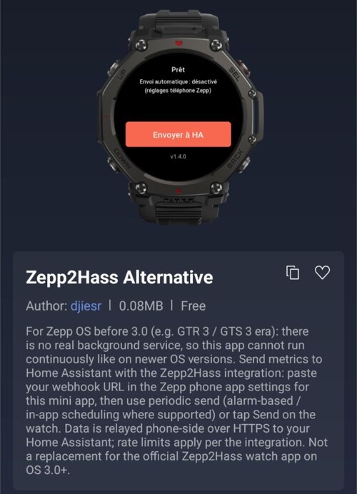 O aplicativo Zepp2Hass Alternative Zepp Mini para smartwatches Amazfit